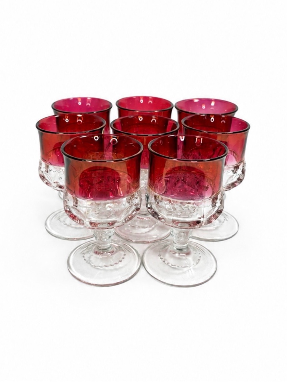 Vintage King's Crown Ruby Flash ~4.5" Goblets - Set of 8 + 1 Bonus Flawed Glass!